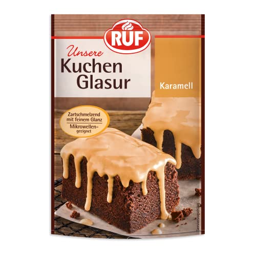 RUF Kuchen-Glasur Karamell, zartschmelzend und mit feinem Glanz, mikrowellengeeignet, für Karamell-Kekse, Torten, Eclairs, Donuts, glutenfrei, 1x100g von RUF