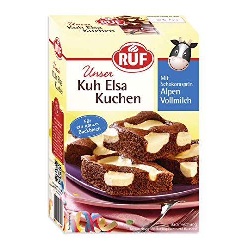 RUF Kuh Elsa Kuchen, Schokokuchen mit Kuhflecken aus Quarkcreme und Schokoraspeln aus Alpenvollmilch-Schokolade, für ein ganzes Backblech, 6 x 775g von RUF