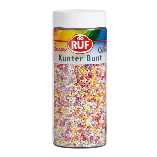 RUF Kunterbunte Nonpareilles, Zucker-Perlen, Streu-Dekor in bunten Farben, Mini Zucker-Kugeln zum Verzieren von Eis, Torten und Muffins von RUF