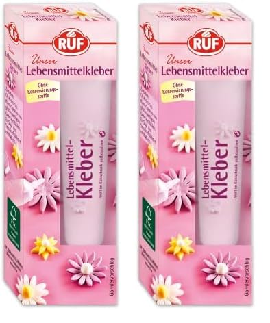 RUF Lebensmittelkleber, essbarer Glukose-Kleber in der Tube, für Fondant-Figuren, Marzipan und Zuckerdekor, einfach dosierbar, glutenfrei, vegan, 23g (Packung mit 2) von RUF