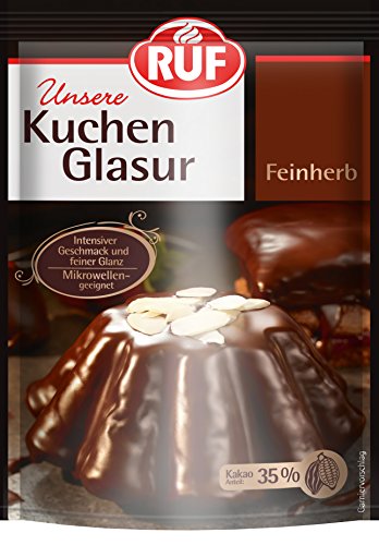 RUF Kuchen-Glasur Kakao Feinherb im Beutel, mit 35% Kakaoanteil, zum Glasieren & Dekorieren von Kuchen & Torten, glutenfrei, vegan, 8er Pack (8x100g) von RUF