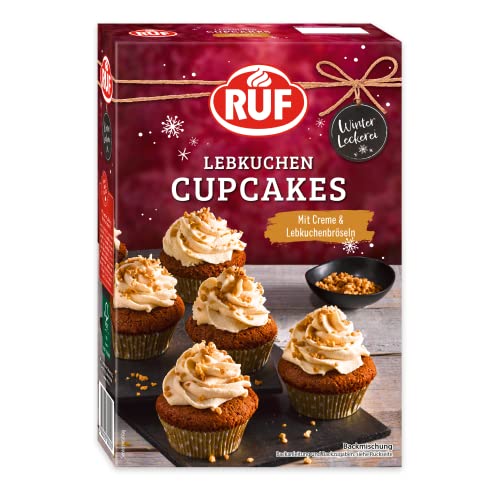 RUF Lebkuchen Cupcakes, leckere Lebkuchen Muffins mit cremigem Frosting, winterlichen Gewürzen sowie dekorativen Lebkuchenstreuseln, mit 8 Muffin Förmchen, 1x350g von RUF