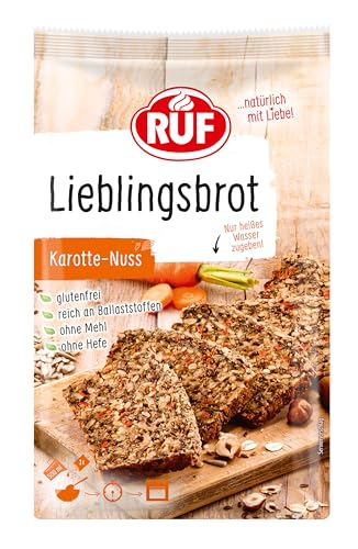 RUF Lieblingsbrot Karotte-Nuss, glutenfrei ohne Mehl und Hefe, Brot-Backmischung, Brotmischung Brot wie vom Bäcker, vegan1 x 600g von RUF