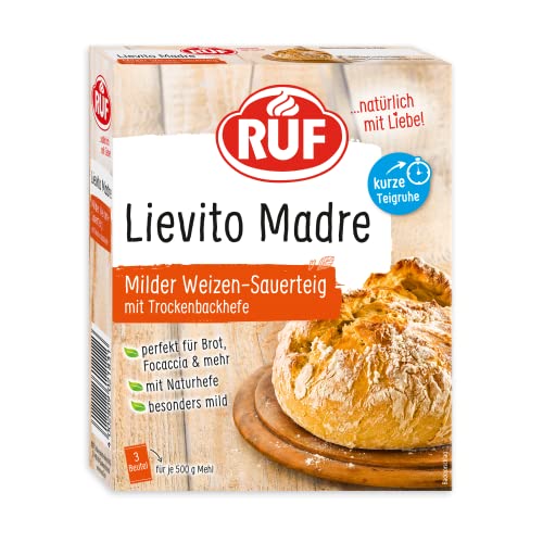 RUF Lievito Madre Sauerteig, milder Weizen-Sauerteig, Mutterteig, kurze Teigruhe durch enthaltene Trockenhefe, Lievito Madre getrocknet für Brot, Baguette, Focaccia, 3x35g von RUF