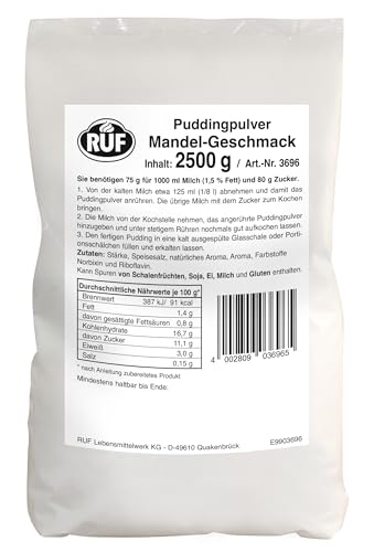 RUF Mandelpudding-Pulver, Pudding zum Kochen, Pudding ohne Zucker, Großpackung ideal geeignet für Großküche, Kantine, Hotel und Restaurant-Küche, 1x2500g von RUF