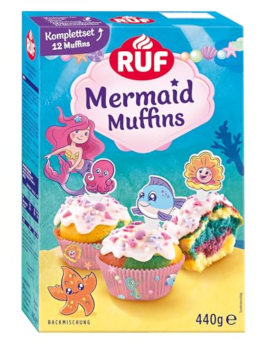 RUF Mermaid Muffins Komplettset Backmischung für dreifarbige Muffins mit Glasur, bunten Unterwasser-Streuseln und Motiv-Pickern, lustiger Backspaß mit Kindern, ideal für Geburstage, inkl. Förmchen RUF Mermaid Muffins Komplettset Backmischung für dreifarbige Muffins mit Glasur, bunten Unterwasser-Streuseln und Motiv-Pickern, lustiger Backspaß mit Kindern, ideal für Geburstage, inkl. Förmchen von RUF