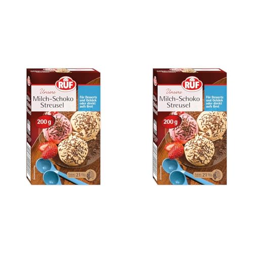 RUF Milch Schoko-Streusel, Schokoladen-Streusel, ideal auf Brot, für bunte Plätzchen, Kekse, Muffins, Dessert & Eis, glutenfrei, 1 x 200g (Packung mit 2) von RUF