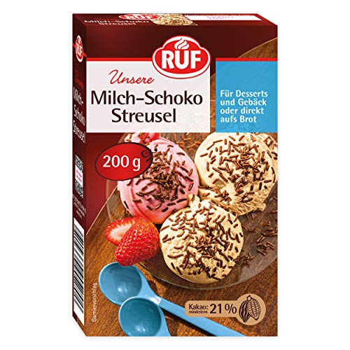 RUF Milch Schoko-Streusel, Schokoladen-Dekorfür bunte Plätzchen, Kuchen, Muffins, Pudding und Eis oder als Streusel auf Brot, glutenfrei, 1 x 200g RUF Milch Schoko-Streusel, Schokoladen-Dekorfür bunte Plätzchen, Kuchen, Muffins, Pudding und Eis oder als Streusel auf Brot, glutenfrei, 1 x 200g von RUF