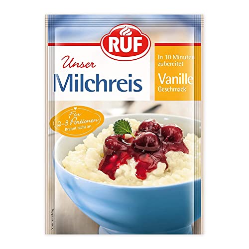 RUF Milchreis Vanille, beliebter Klassiker aus der Kindheit, in nur 10 Minuten zubereitet, brennt nicht an, glutenfrei und vegan, 16er Pack (16x125g) von RUF