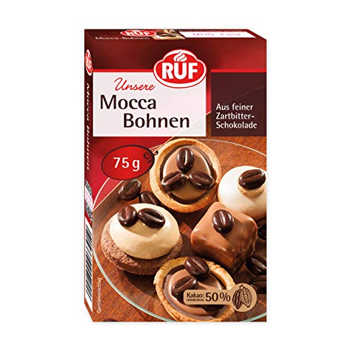 RUF Mocca-Bohnen, Kaffee-Bohnen aus feiner Zartbitter-Schokolade, mind. 50% Kakaoanteil, für Sahne-Torten und Kaffee-Desserts, glutenfrei, 17er Pack (17x75g) von RUF
