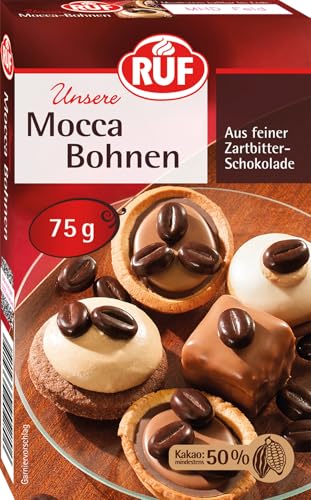 RUF Mocca-Bohnen aus feiner Zartbitter-Schokolade, mind. 50% Kakaoanteil, für Sahne-Torten und Kaffee-Desserts, glutenfrei, 1x75g von RUF