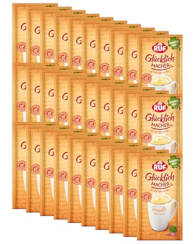 RUF Monats-Vorrat Glücklichmacher Tassenpudding Vanille, Cremepudding mit aromatischem Vanille-Geschmack, nur Wasser hinzufügen, 30 x 59g Beutel RUF Monats-Vorrat Glücklichmacher Tassenpudding Vanille, Cremepudding mit aromatischem Vanille-Geschmack, nur Wasser hinzufügen, 30 x 59g Beutel von RUF