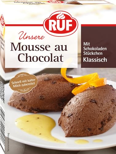 RUF Mousse au Chocolat, klassischer Nachtisch mit zartschmelzenden Schokoladen Stückchen, nur Milch hinzufügen, glutenfrei, 1x100g von RUF