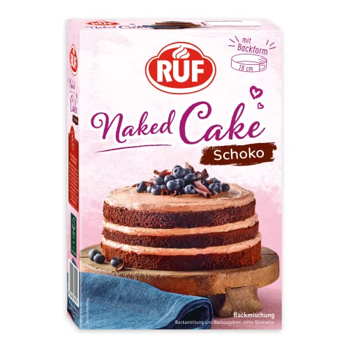 RUF Naked Cake Schoko, Backmischung für eine Schokoladen-Sahnetorte mit Backform, geeignet für Schokokuchen, Geburtstagstorten, Hochzeitstorten, 1 x 300g von RUF