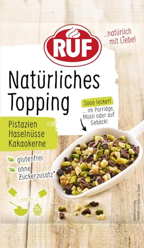 RUF Natürliches Topping mit Pistazien, Haselnüssen, Kakaokernen, ohne künstliche Zusatzstoffe, lecker auf Porridge, Müsli, glutenfrei und vegan, 30g von RUF