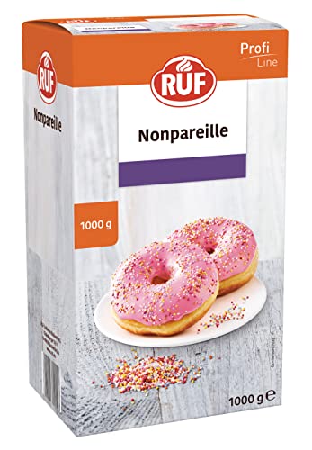 RUF Nonpareille Streudekor, Zuckerperlen in 6 knallbunten Farben, für Eisbecher, Eiswaffeln, kreative Torten, Muffins oder Cake-Pops, Vorratspack 1x1000g von RUF