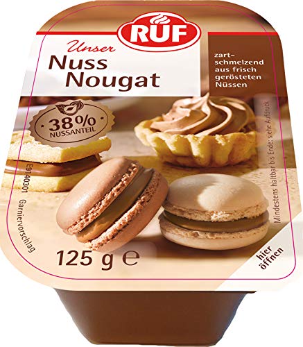 RUF Nuss Nougat, intensiver Nuss-Geschmack durch 38% Nussanteil, für Tortencremes, Plätzchen-Füllungen, Pralinen oder Macarons, glutenfrei und vegan, 6er Pack (6x125g) von RUF