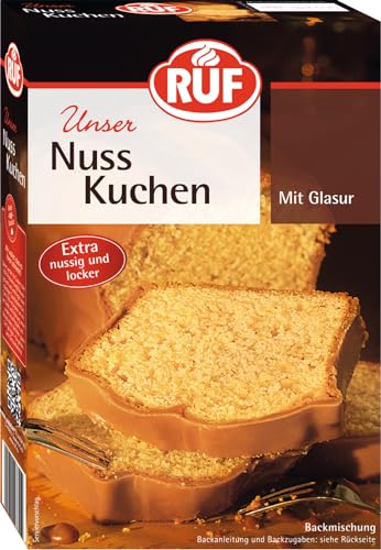 RUF Nusskuchen, Backmischung mit schneller und einfacher Zubereitung, nussig und locker mit Glasur, als Grundlage für Rüblikuchen, vegan, 1 x 520g von RUF