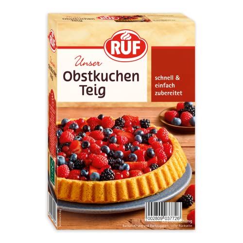 RUF Obstkuchen Teig, Backmischung für Obstkuchenteig, schnell und einfach, Obstboden, Erdbeerkuchen oder Tortenboden, 1 x 260g von RUF