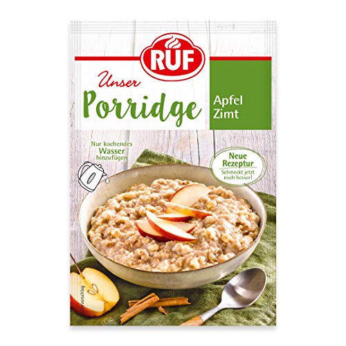 RUF Porridge Apfel Zimt mit Vollkorn Haferflocken, feiner Zimtnote und getrockneten Apfelstückchen, Energielieferant für Zwischendurch, 1 x 65g Beutel von RUF