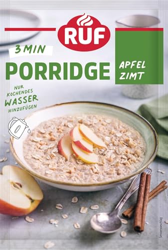 RUF Porridge Apfel Zimt mit Vollkorn Haferflocken, feiner Zimtnote und getrockneten Apfelstückchen, Energielieferant für Zwischendurch, 1 x 65g Beutel von RUF