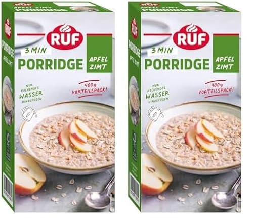 RUF Porridge Apfel Zimt, mit Vollkorn-Haferflocken, feiner Zimt-Note und getrockneten Apfel-Stückchen, für Zwischendurch, Vorratspackung, 1 x 400g (Packung mit 2) von RUF