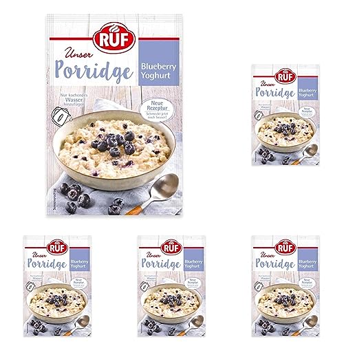 RUF Porridge Blueberry Joghurt, beliebtes Oatmeal mit Blaubeerstückchen, ideal für Unterwegs oder im Büro, kurze Zubereitungszeit, 1 x 65g Beutel (Packung mit 5) von RUF