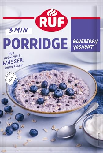 RUF Porridge Blueberry Joghurt, beliebtes Oatmeal mit Blaubeerstückchen, ideal für Unterwegs oder im Büro, kurze Zubereitungszeit, 1 x 65g Beutel von RUF