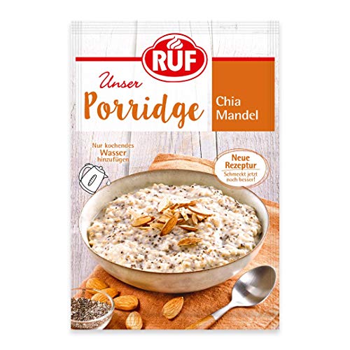 RUF Porridge Chia Mandel mit Chiasamen und gehackten Mandeln, das Superfood Oatmeal fürs Büro, den Workout-Snack oder Zwischendurch, 1 x 65g Beutel von RUF
