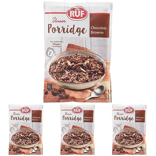 RUF Porridge Chocolate Brownie mit Brownie-Bites und Schokostückchen, purer Brownie Genuss in der Müsli Schale für alle Schokoholics, 1 x 65g Beutel (Packung mit 4) von RUF