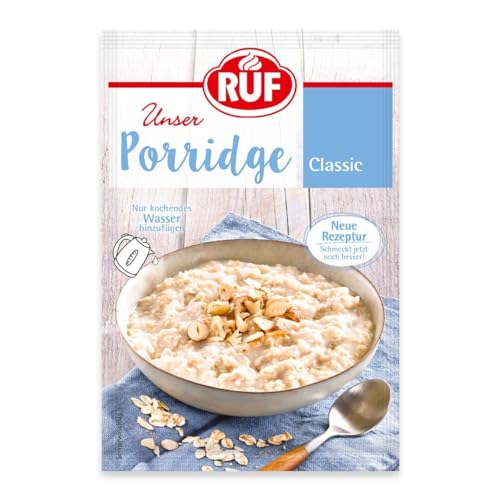 RUF Porridge Classic, gesunder Frühstück-Snack aus Vollkorn-Haferflocken, besonders lecker mit frischen Früchten, Beeren oder Nüssen, 1 x 65g Beutel von RUF