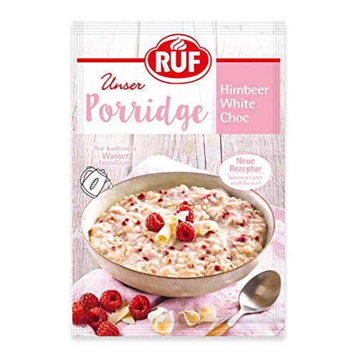 RUF Porridge Himbeer White Choc, fruchtiges, gesundes Frühstück mit gefriergetrockneten Himbeerstückchen, im praktischen Portionsbeutel, 1 x 65g Beutel von RUF
