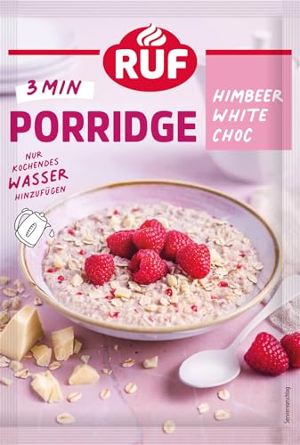 RUF Porridge Himbeer White Choc, fruchtiges, gesundes Frühstück mit gefriergetrockneten Himbeerstückchen, im praktischen Portionsbeutel, 1 x 65g Beutel von RUF