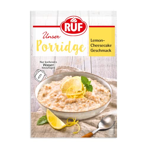 RUF Porridge Lemon Cheesecake, Trendsorte mit Zitronenschalenstückchen, erfrischender Getreide Snack der nach Sommer schmeckt, 1 x 65g Beutel von RUF