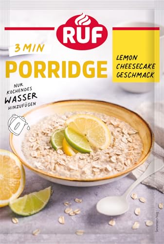 RUF Porridge Lemon Cheesecake, Trendsorte mit Zitronenschalenstückchen, erfrischender Getreide Snack der nach Sommer schmeckt, 1 x 65g Beutel von RUF