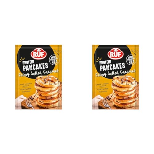 RUF Protein Pancakes Crispy Salted Caramel mit salzigem Butterkrokant und Schokostückchen, schnell zubereitet, Protein-Power-Frühstück, 1x150g Beutel (Packung mit 2) von RUF