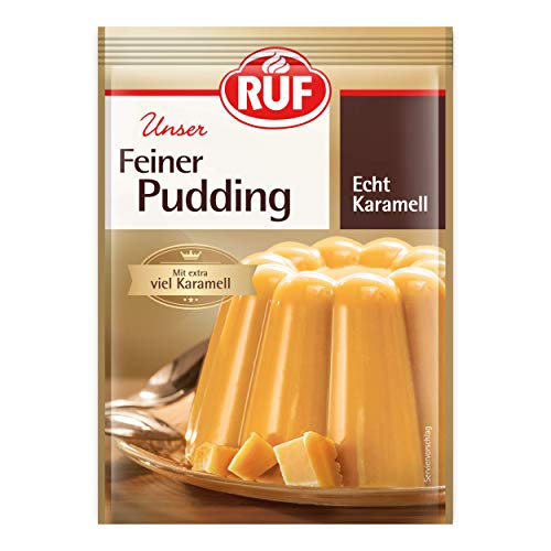 RUF Feiner Karamell-Pudding, mit extra viel Karamell, glutenfrei und vegan, nur mit Milch und Zucker aufkochen, 16er Pack (16 x 3 x 42g) von RUF