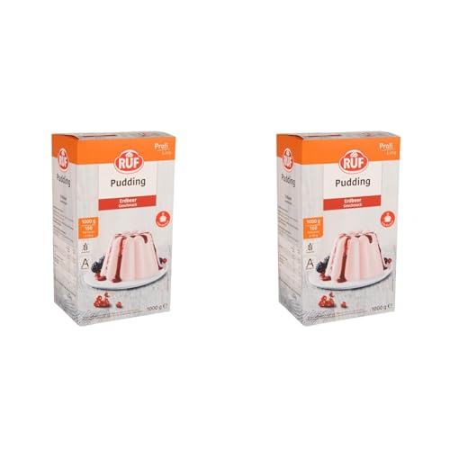 RUF Pudding Erdbeer, Puddingpulver mit Erdbeergeschmack, nur mit Milch und Zucker aufkochen, Großgebinde, glutenfrei, ohne Allergene, 1x1000g (Packung mit 2) von RUF