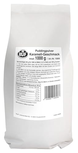 RUF Pudding Karamell, Puddingpulver für Karamellpudding, nur mit Milch und Zucker aufkochen, Großgebinde, glutenfrei, ohne Allergene, 1x1000g RUF Pudding Karamell, Puddingpulver für Karamellpudding, nur mit Milch und Zucker aufkochen, Großgebinde, glutenfrei, ohne Allergene, 1x1000g von RUF