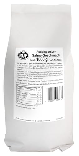 RUF Pudding Sahne, Puddingpulver für Sahnepudding, nur mit Milch und Zucker aufkochen, Großgebinde, glutenfrei, ohne Allergene, 1x1000g von RUF