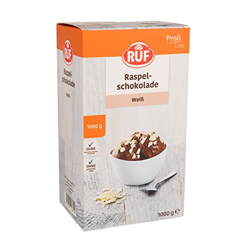 RUF Raspelschokolade weiß, zum Dekorieren von Kuchen, Eis, Pudding und Cremedesserts, Großpackung ohne deklarationspflichtige Zusatzstoffe, 1x1000g von RUF