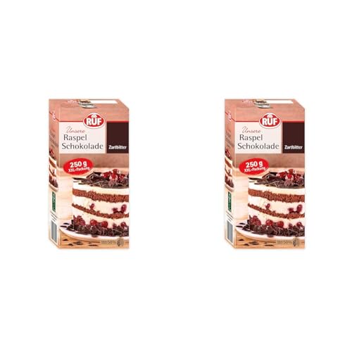 RUF Raspelschokolade Zartbitter, hauchdünne geraspelte Schokolade, Schoko-Raspeln, ideal für Kuchen, Torten & Muffins, glutenfrei & vegan, 1 x 250g (Packung mit 2) von RUF