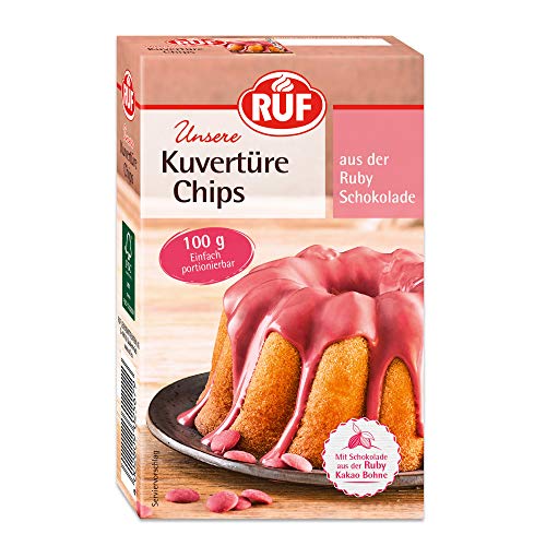 RUF Ruby Kuvertüre-Chips, rosa, Schokolade aus der Kakao-Bohne, zum Glasieren & Dekorieren von Kuchen, Torten & Pralinen, glutenfrei, 1 x 100g von RUF