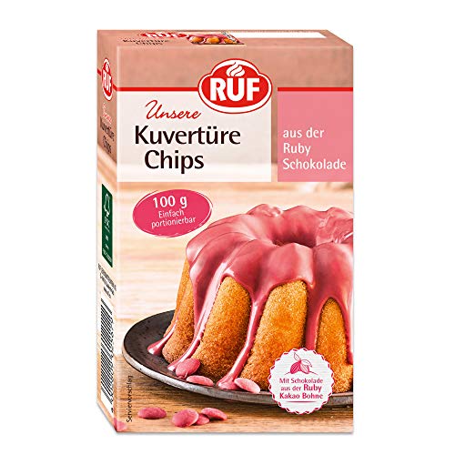 RUF Ruby Kuvertüre-Chips, Rosa, Schokolade aus der Ruby Kakao-Bohne, zum Glasieren & Dekorieren von Kuchen, Torten & Pralinen, glutenfrei, 1 x 100g RUF Ruby Kuvertüre-Chips, Rosa, Schokolade aus der Ruby Kakao-Bohne, zum Glasieren & Dekorieren von Kuchen, Torten & Pralinen, glutenfrei, 1 x 100g von RUF