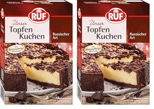 RUF Russischer Zupfkuchen, Backmischung für einen Käsekuchen mit schokoladigem Streuselteig, Topfenkuchen, vegan (Packung mit 2) von RUF