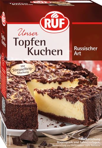 RUF Russischer Zupfkuchen, Backmischung für einen Käsekuchen mit schokoladigem Streuselteig, Topfenkuchen, vegan von RUF