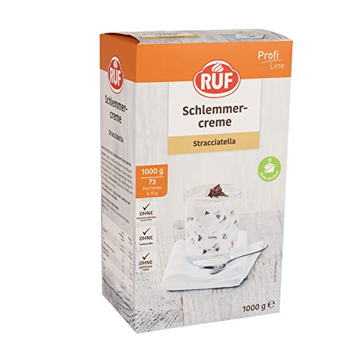 RUF Schlemmercreme Stracciatella, schnelle Zubereitung ohne Kochen, lockere Dessertcreme mit leckeren Schokoraspeln , Vorratspackung, 1x1000g von RUF