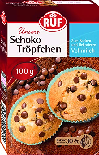 RUF Schoko-Tröpfchen Vollmilch, Schokoladen-Tröpfchen, ideal zum Backen & Dekorieren von Torten, Kuchen & Muffins, glutenfrei, Großpackung von RUF