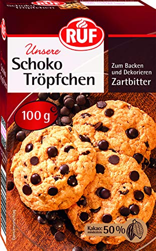 RUF Schoko-Tröpfchen Zartbitter, Schokoladen-Tröpfchen, ideal zum Backen & Dekorieren von Kuchen & Muffins, glutenfrei & vegan, Großpackung von RUF