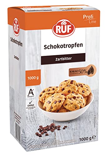 RUF Schoko Tröpfchen Zartbitter Familienpackung, mind. 50% Kakaogehalt, zum Backen und Dekorieren von Torten, Kuchen, Cookies und Desserts, glutenfrei und vegan, 1 kg Vorratspack von RUF